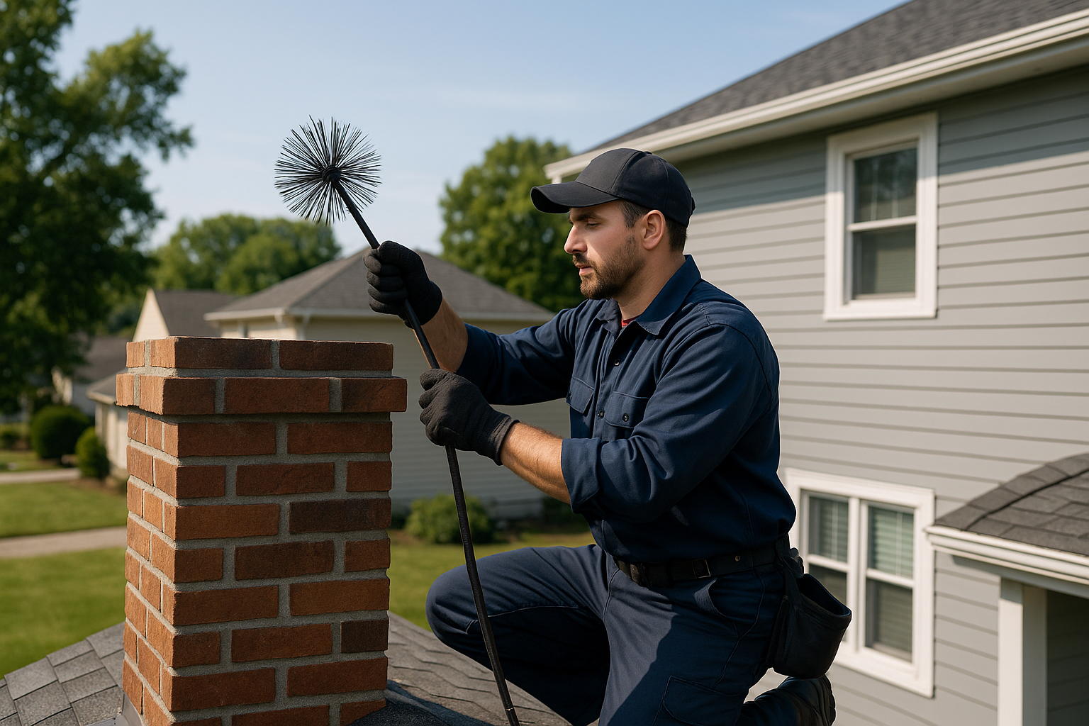 Technician performing chimney cleaning service in Ansonia CT